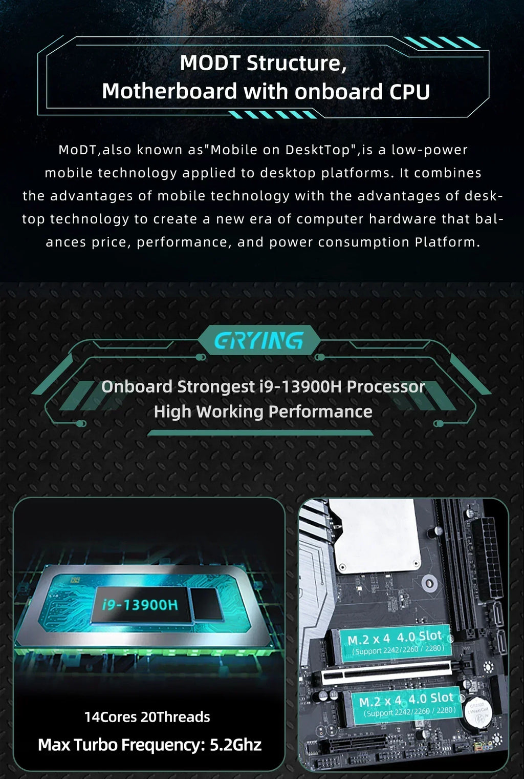 ERYING DIY-Motherboard mit Onboard-Core-CPU-Interpose-Kit i9 13900H i9-13900H DDR4 Gaming-PC Desktop-Computer Montageset