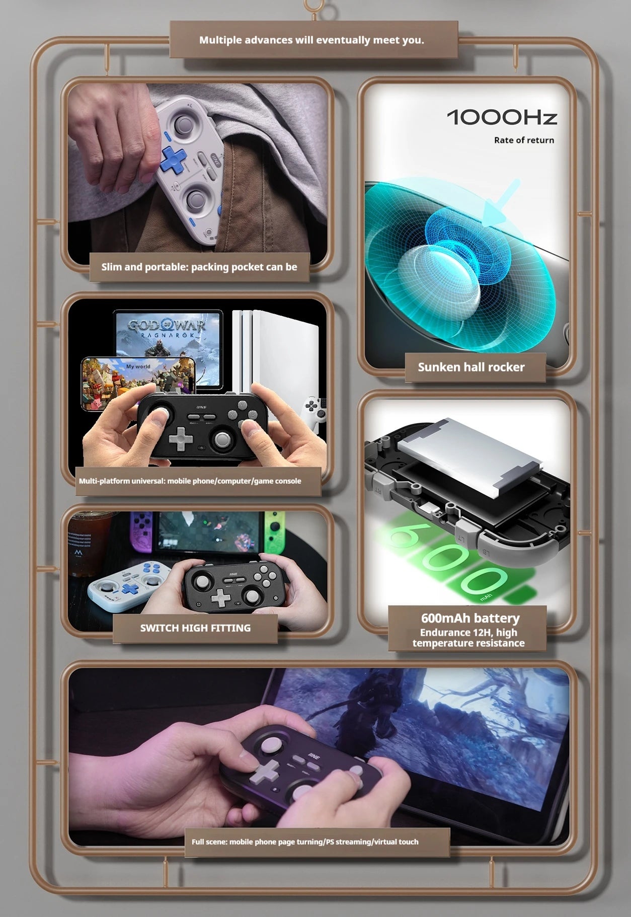 IINE Retro Pocket Gamepad Retro Gaming Controllers Wireless Bluetooth 1000Hz Hall Joystick Portable For Android IOS Phones PC NS