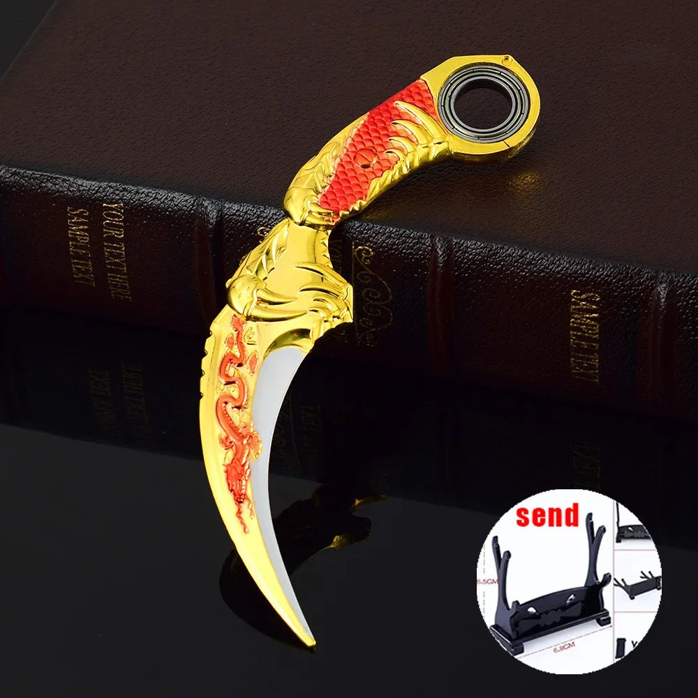 6,7 Zoll chinesischer Drache Karambit Metall Dark Moon Double Thorn Modell Spiel Leben und Tod Peripheriegeräte Golden Dragon Claw Knife Toy