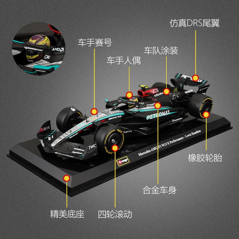 Bburago Alloy Car Model For Collector 1:24 Mercedes-Benz F1 Formula Cars W15 Simulation Alloy Car Model Male