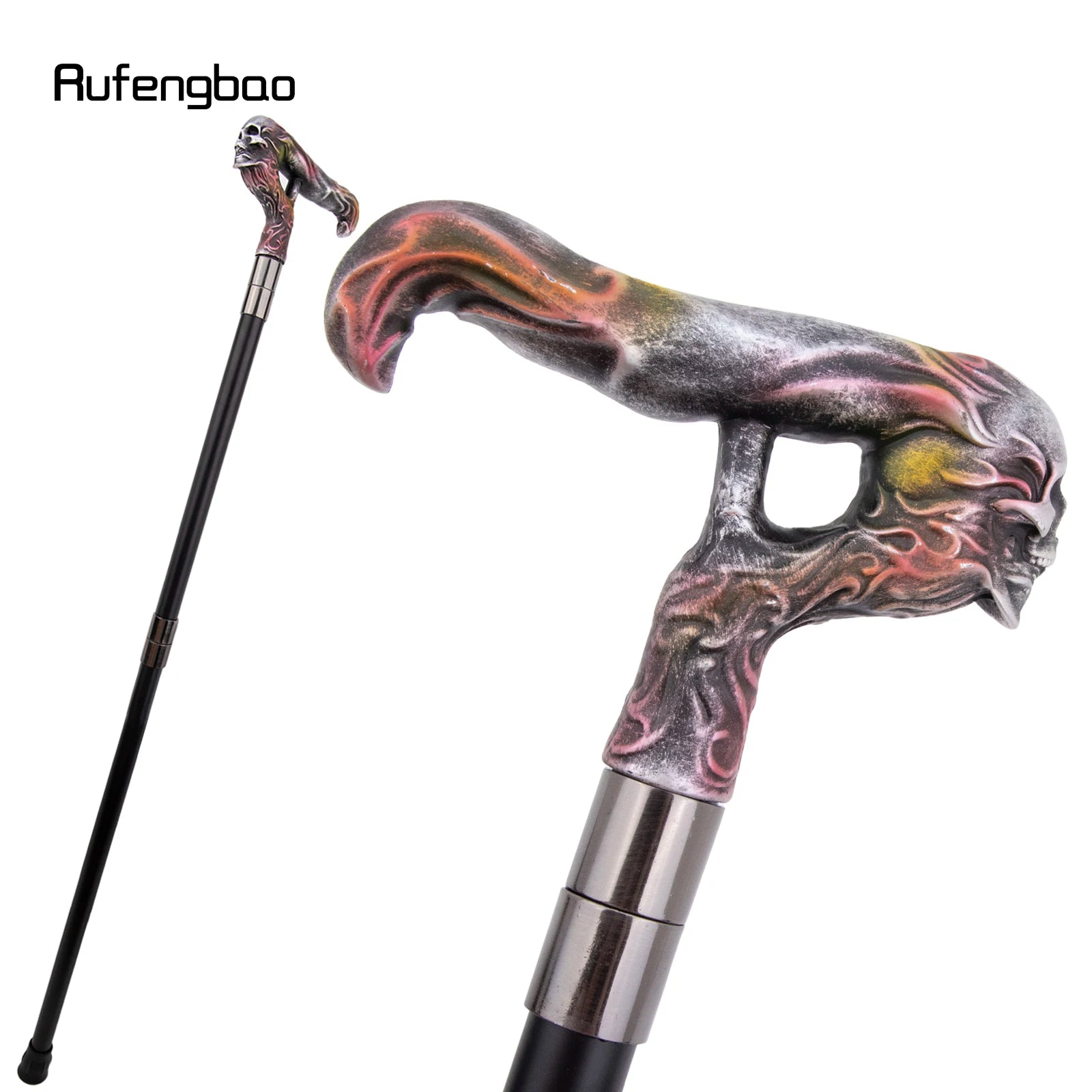 Silver Resin Long Head Skull Colorful Cane Fashion Decorative Steel Stick Gentleman Elegant Cosplay Cane Knob Crosier 96cm
