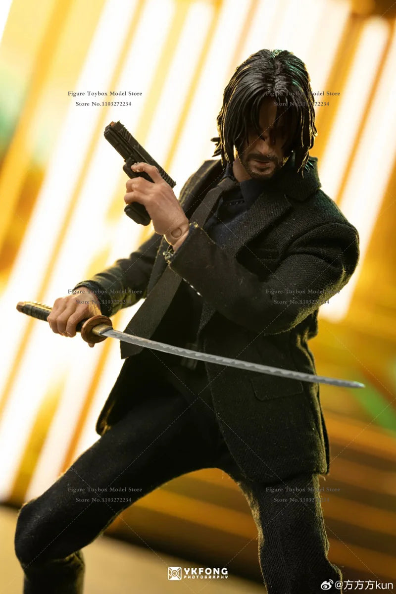 AT Custom Original 1/12 Keanu Reeves Suit Cloth Movable Man Action Figure John Wick：Chapter 4 Movie Original Mini 6" Soldier