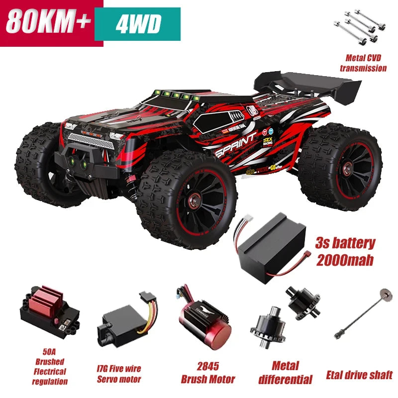 Rc Car Off Road 4x4 High Speed 80KM/H Remote Control Car with LED Headlight Brushless 4WD 1/14 Monster Truck Toys for Boys Gift