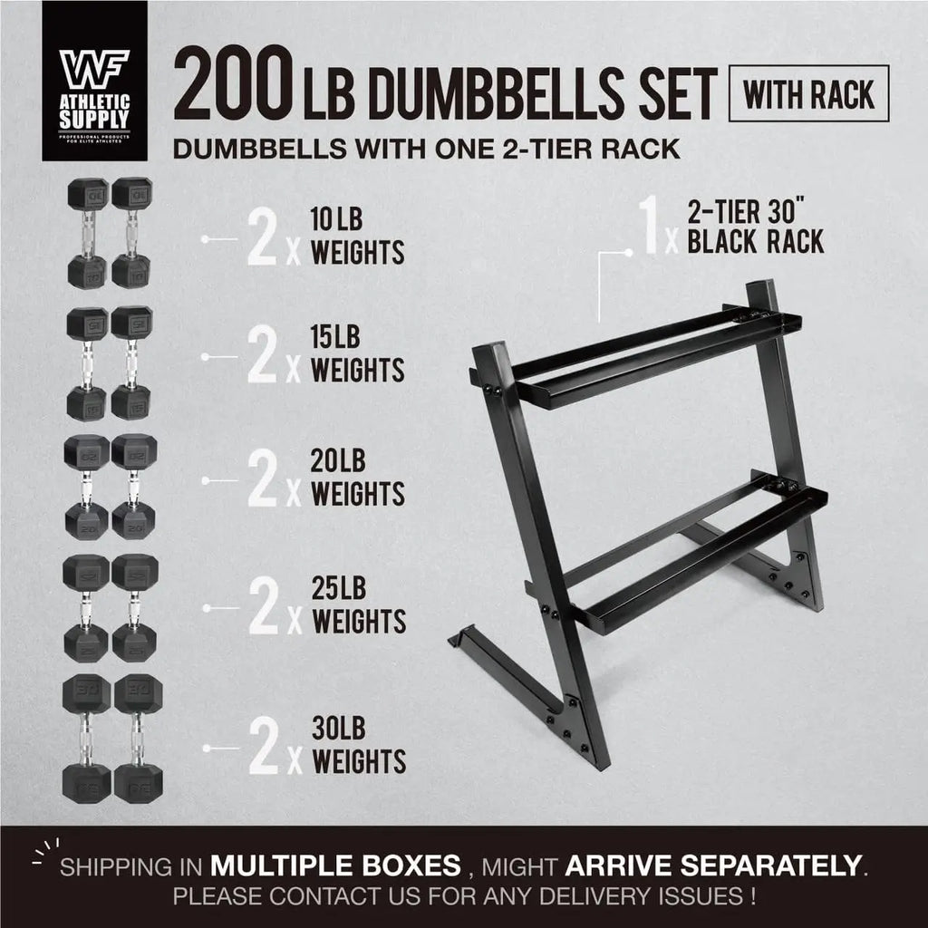 200Lb Dumbbell Set 10 30Lb Dumbbell Set with Two Tier Storage Rack for Muscle Toning Strength Building Weight Loss Multiple Choi