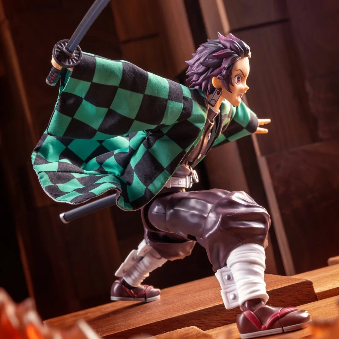 Demon Slayer Anime Shf Kamado Tanjirou Handmade Kimono Clothes Built In Iron Wire Is Suitable for 1/12 Movable Humanoid Toys