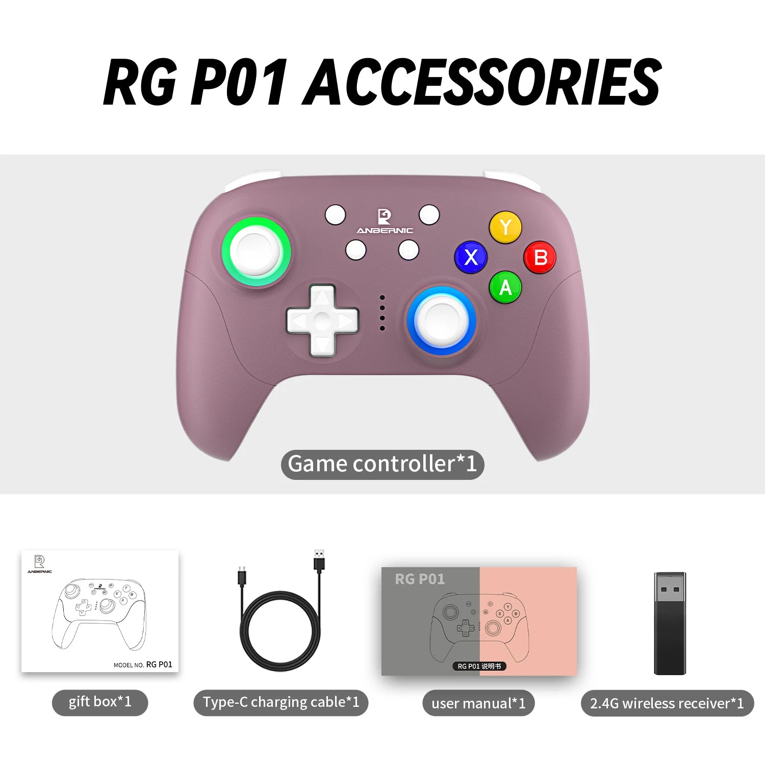 ANBERNIC RG P01 Wired Wireless Bluetooth Games Controller RGB Hall Effect Joystick XBOX Game Gamepad for PC Android IOS Steam