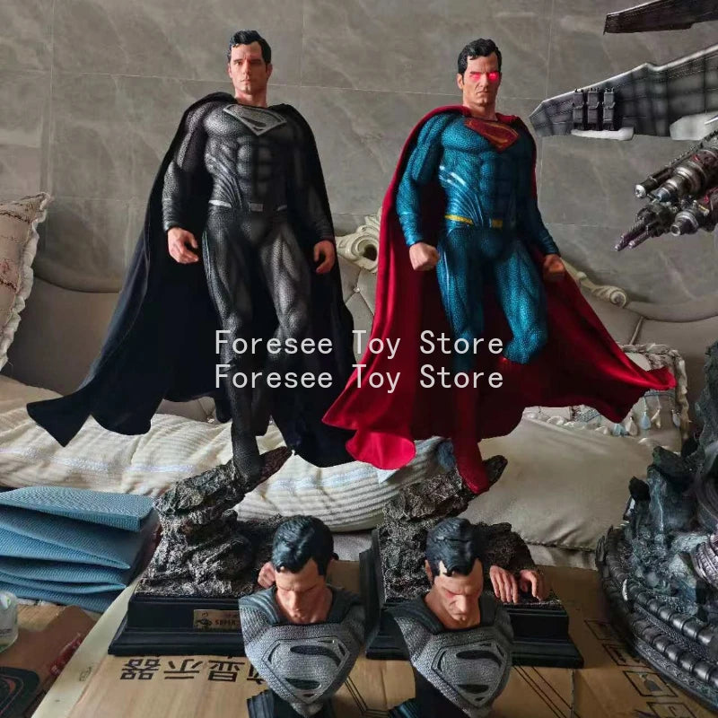 90cm Justice League Anime Figures Super-man Double-headed Sculpture Light-up Collection Desktop Decorations Best Gifts for Boys