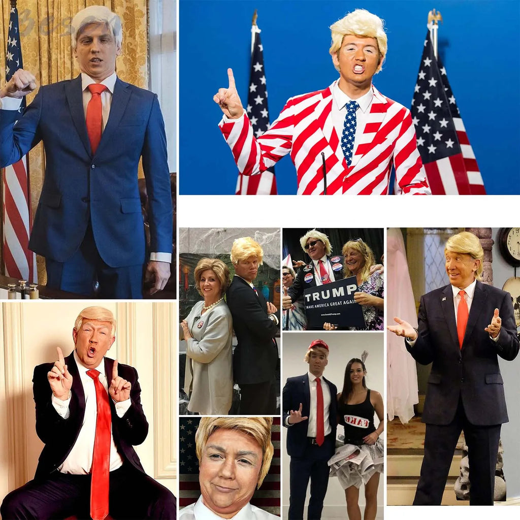 Synthetic Blonde Costume Wig for Adults With Funny Stickers Mens Layered Heat Resistant Wigs Famous People Cosplay Wigs