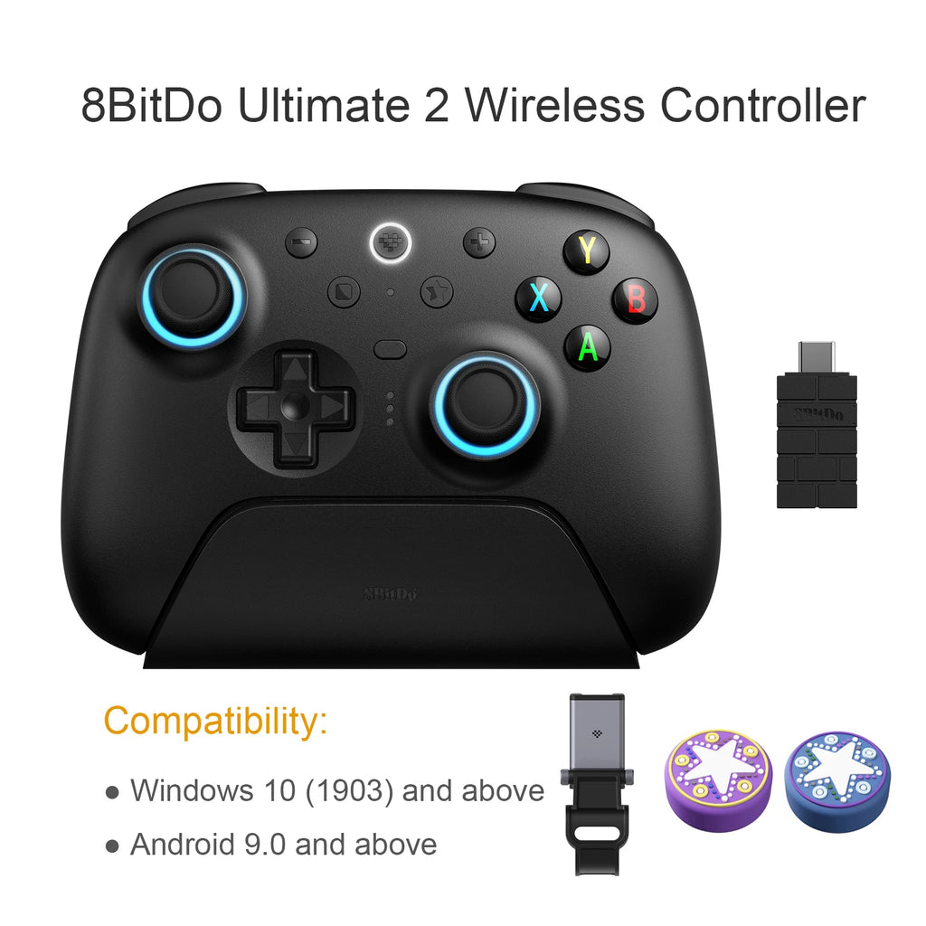 8BitDo Ultimate 2 Wireless Game Controller for Windows 10/11 2.4G Gamepad TMR Joystick with Charging Dock for Android PC Steam