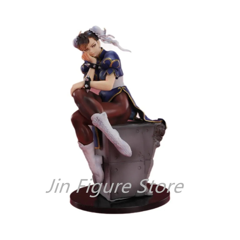 New In Stock Street Fighter Chun-Li Anime Figure Sitting Posture 26cm Chun-Li Action Figure Game Peripheral Custom Toys Kid Gift