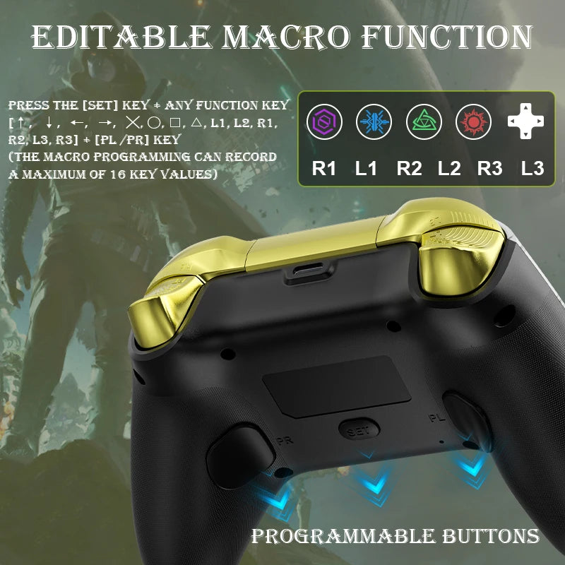 Wireless Gamepad for PS5/4 Console Controllers W/ Turbo Dual Sense Vibrate Game Control Controller Joystick W/ Programming Funcs