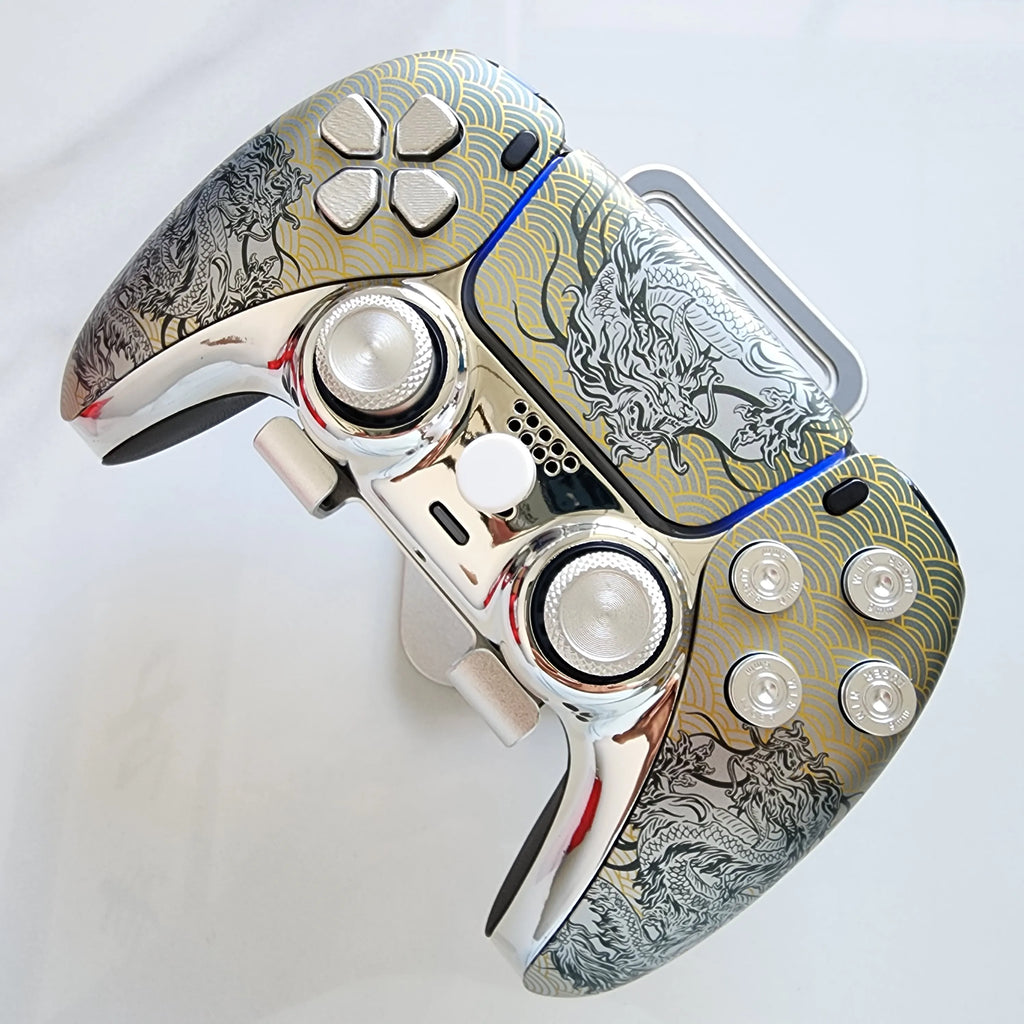 High-End Limited Edition Original Customized Modified Ps5 Game Console Handle Ps5 Original Handle Wireless Controller Ps5 Dualsense Wireless Controller: Domineering Silver Dragon
