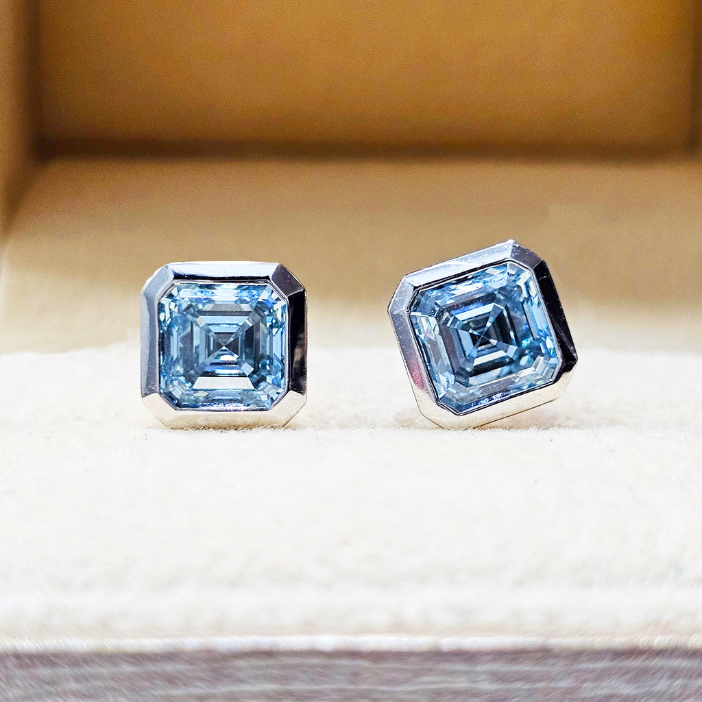 Custom Real Solid 18K White Gold Stud Earrings Women Engagement Anniversary Earrings Asscher Moissanite Diamond Earrings Square