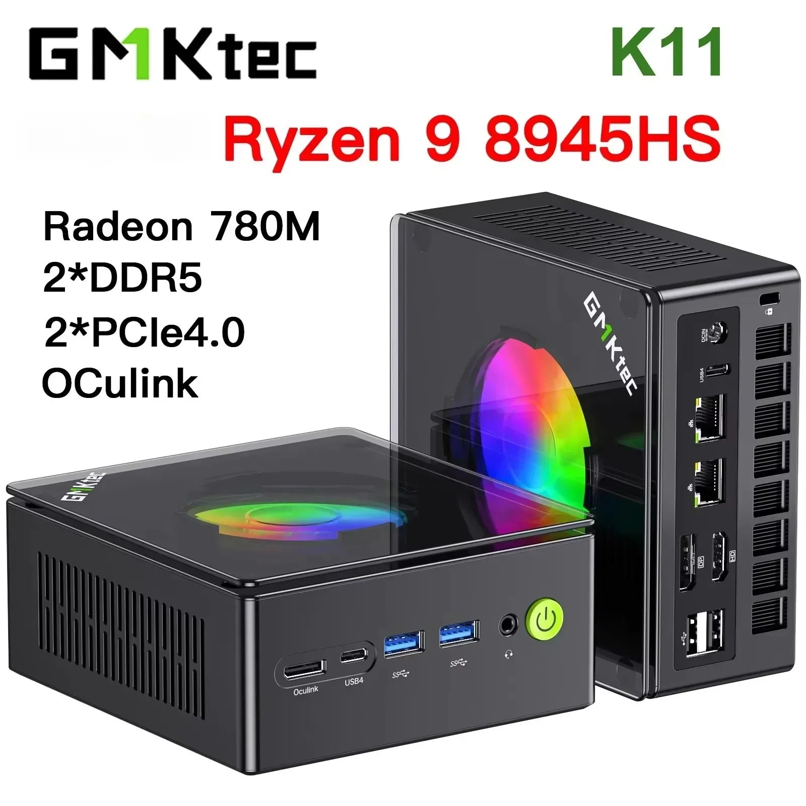 GMKtec K11 Mini PC， Ryzen 9 8945HS, Radeon 780M，Windows 11 Pro, 32GB DDR5，1TB SSD, WIFI6 BT5.2，High-Speed Gaming Desktop