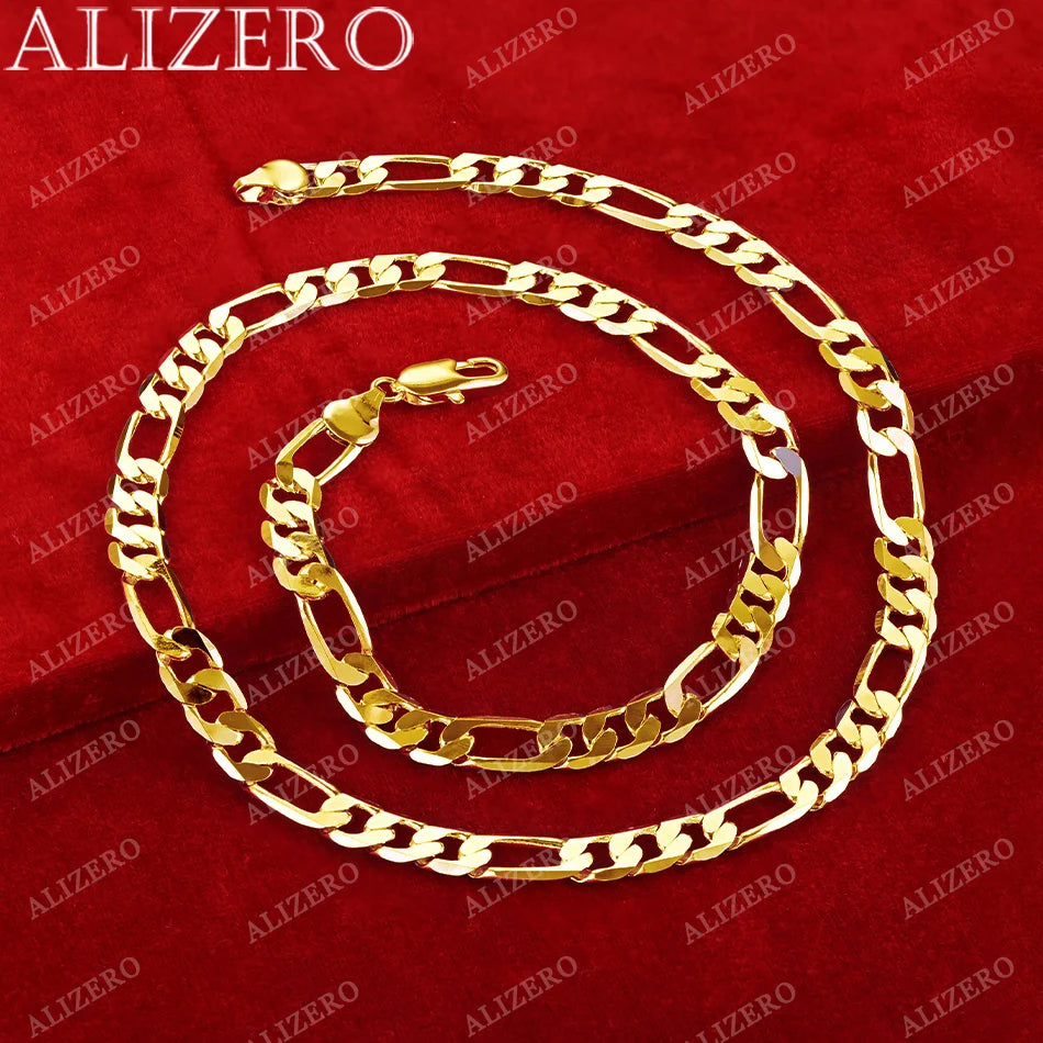 ALIZERO 18K Gold Halskette 16/18/20/22/24/26/28/30 Zoll 6mm Figaro Kette Halsketten Für Männer Frauen Edlen Schmuck Zubehör