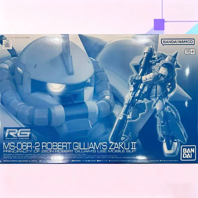 In Stock BANDAI Original Box RG 1/144 MS-06R-2 ROBERT GILLIAM S ZAKU2 Action Figure Model Toy Gift for Kids Foam Box Packaging