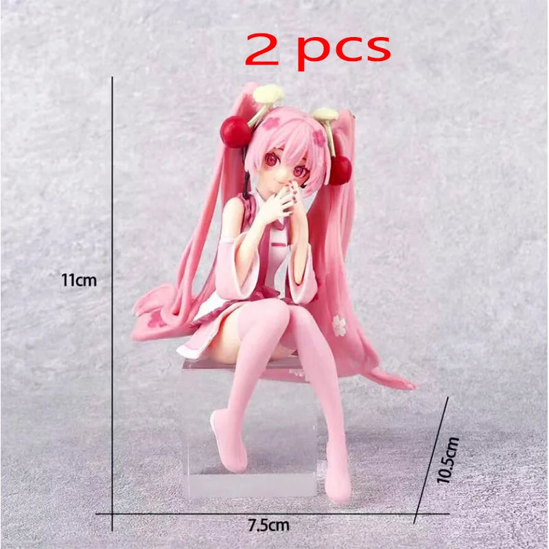 Hatsune Miku Anime figure Pink dress Sitting posture PVC model action toys Cherry pink cherry blossom decoration collect gifts