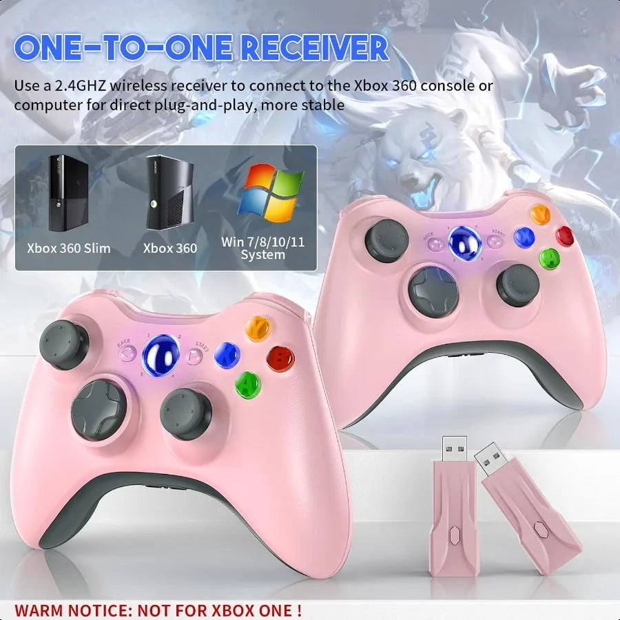 2 Pack Controller For Xbox 360/Slim/PC/Winodow 7/8/10 Wireless Gamepad Gaming Joystick 6-axis Dual Vibration Video Game Rocker