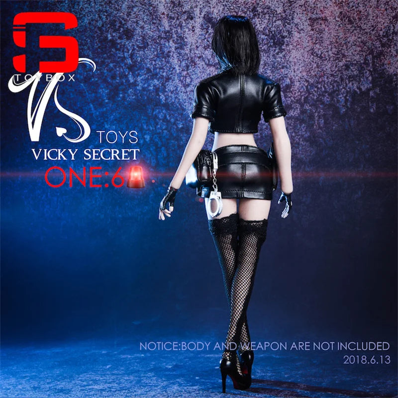 VSTOYS 18XG16 1/6 Leather Skirt Tight Fitting Female Police Uniform Suit Clothes Model Fit 12'' Action Figure Body