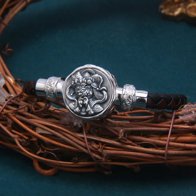 Bracelet Bangle Pure 925 Sterling Silver Leather Rope Woven Magnetic Luxury Brand Fine Jewelry Man Woman 2024 New In Festoon B5