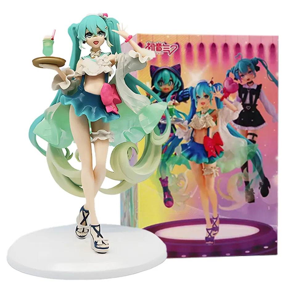 18CM Anime Hatsune Miku Melon Soda Float Figure Cute PVC Doll Collectible Action Figure for Gift Sweet Sweets Theme Standing Toy