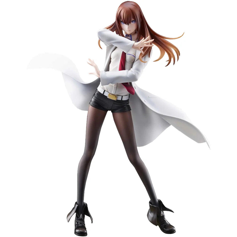 Steins; Gate Аниме Макисе Курису Фигура Курису в изправена поза Екшън фигурка Бели дрехи Модел Настолен настолен модел Сираци Колекция Подаръци