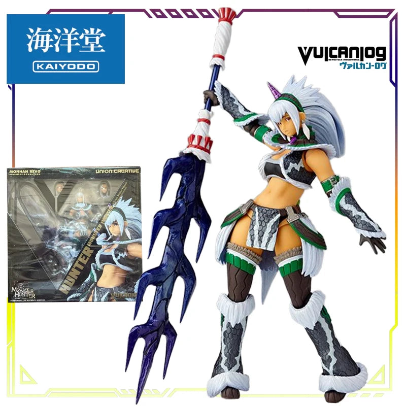 KAIYODO Original Vulcanlog Monster Hunter Revo Series 005 Battle Cat/Hunter Female Swordsman Articulated Action Figure Model Toy