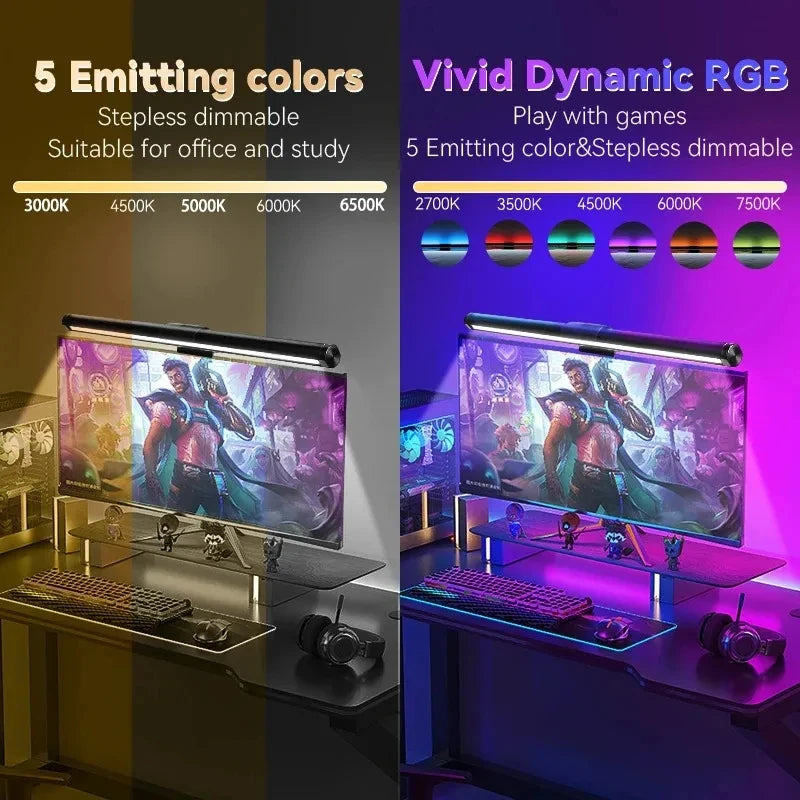 RGB LED Desk Lamp Dimmable Office Computer Eye-caring Table Lamps for Study Reading Screen Monitor Hanging Light Bar