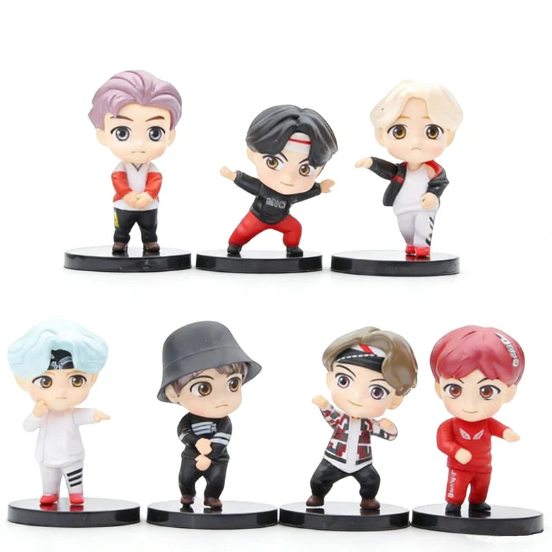 Bangtan Boys 7pcs/set Action Figures Doll Model Toy Rm Jin Suga Jhope Jimin V Jungkook Star Idol Cute Army Gift for Kids