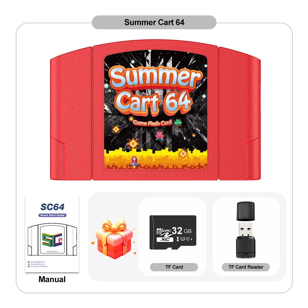 TicKnot 6TG SC64 Game Card SummerCart 64 For Nintendo 64 Game Console 32GB TF Card Built In 5400+ N64/SFC/SNES/NES/GB/GBC Games