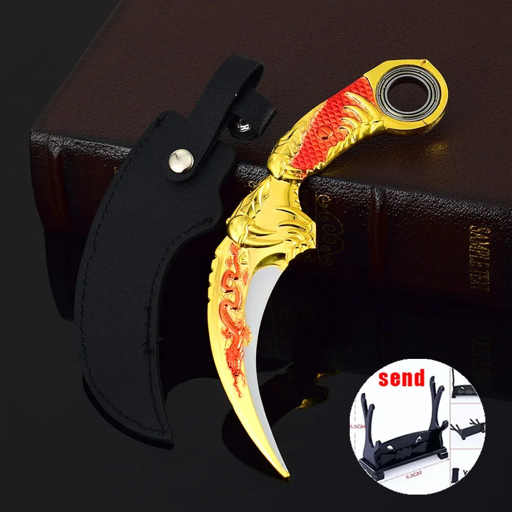 6,7 Zoll chinesischer Drache Karambit Metall Dark Moon Double Thorn Modell Spiel Leben und Tod Peripheriegeräte Golden Dragon Claw Knife Toy