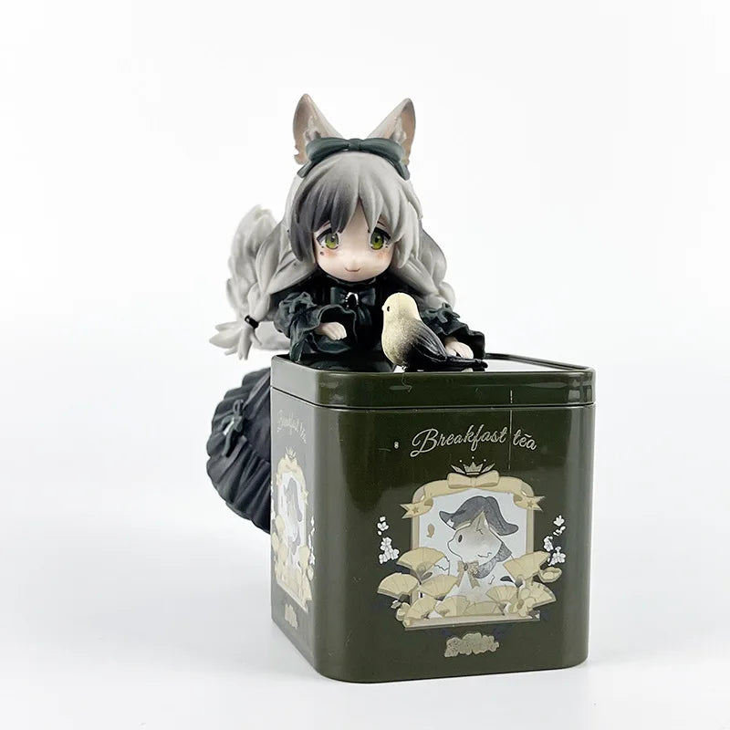 12cm Tea Party Cat Anime Figure Q Version Kawaii Tea Time Cats Tea Pot Cat Action Figure Collection Model Ornaments Toys Gifts