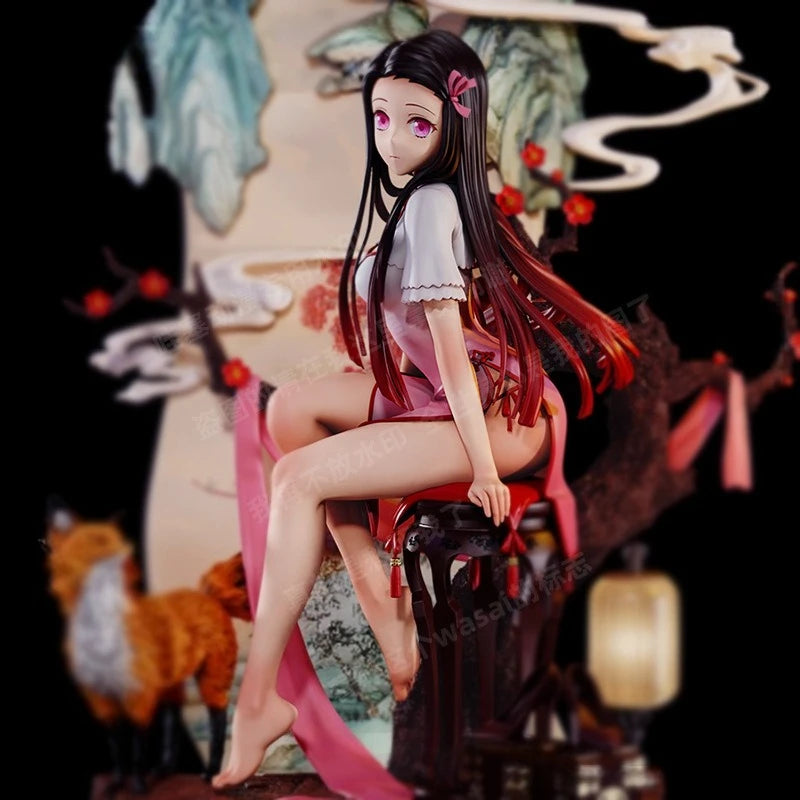 14CM Creative Peripheral Anime Demon Slayer Figure Kamado Nezuko Instant Noodle Cheongsam Girl Model Toy PVC Action Figure Gift