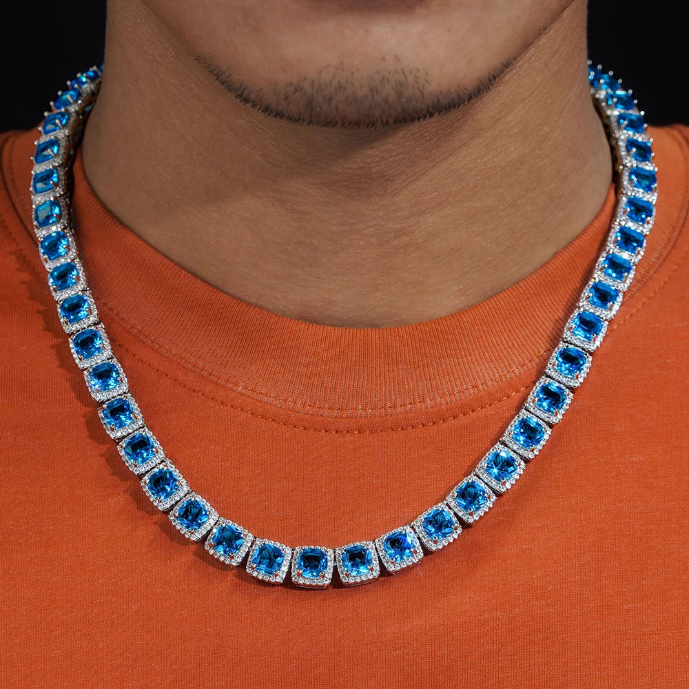 10mm Blue Square Cuban Link Chain Necklaces for Men Women Iced Out Chain Zircon Hip Hop Jewelry Free Shipping