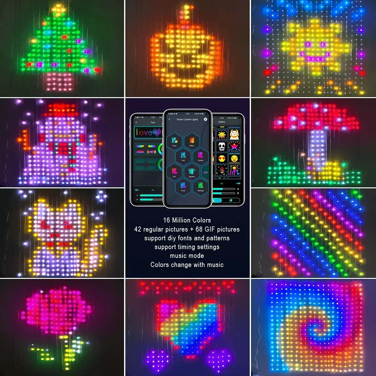 Smart LED Curtain Light APP Control RGB Dimmable DIY Pattern Music Ambient Lighting For Home Holiday Party Christmas Decoration