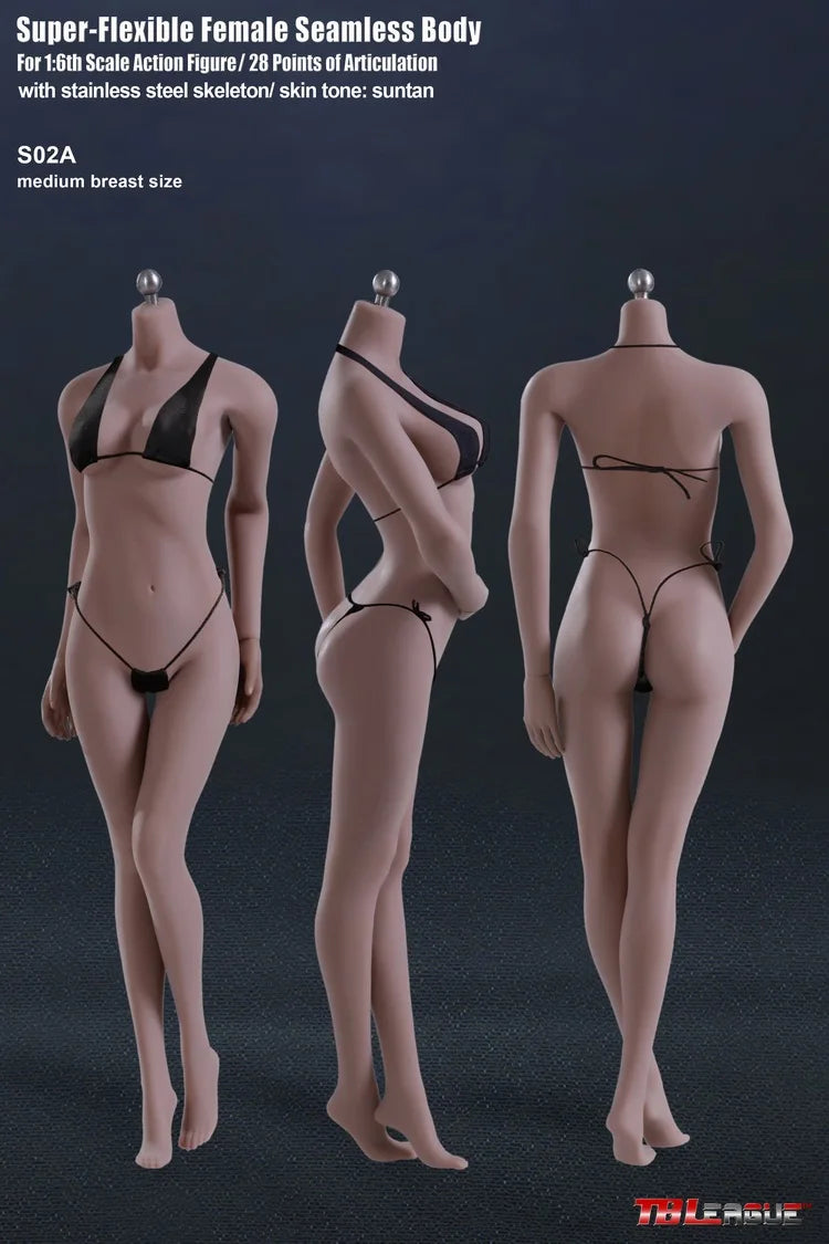 Tbleague Phicen 1/6 Weibliche Puppe mit superflexiblem Körper, ohne Kopf, sonnengebräunte/blasse Haut, kleine/mittlere/große Brust, 12 Zoll weibliche Actionfiguren