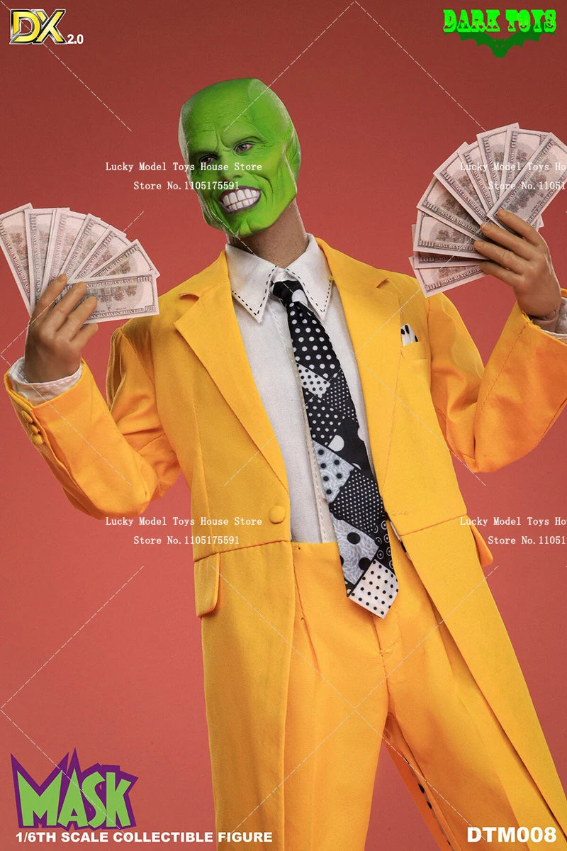 DARK TOYS DTM008 1/6 Green Head The Mask Jim Carrey Action Figure Collection Yellow Tuxedo Suit Cloth 12" Full Set Male Soldier