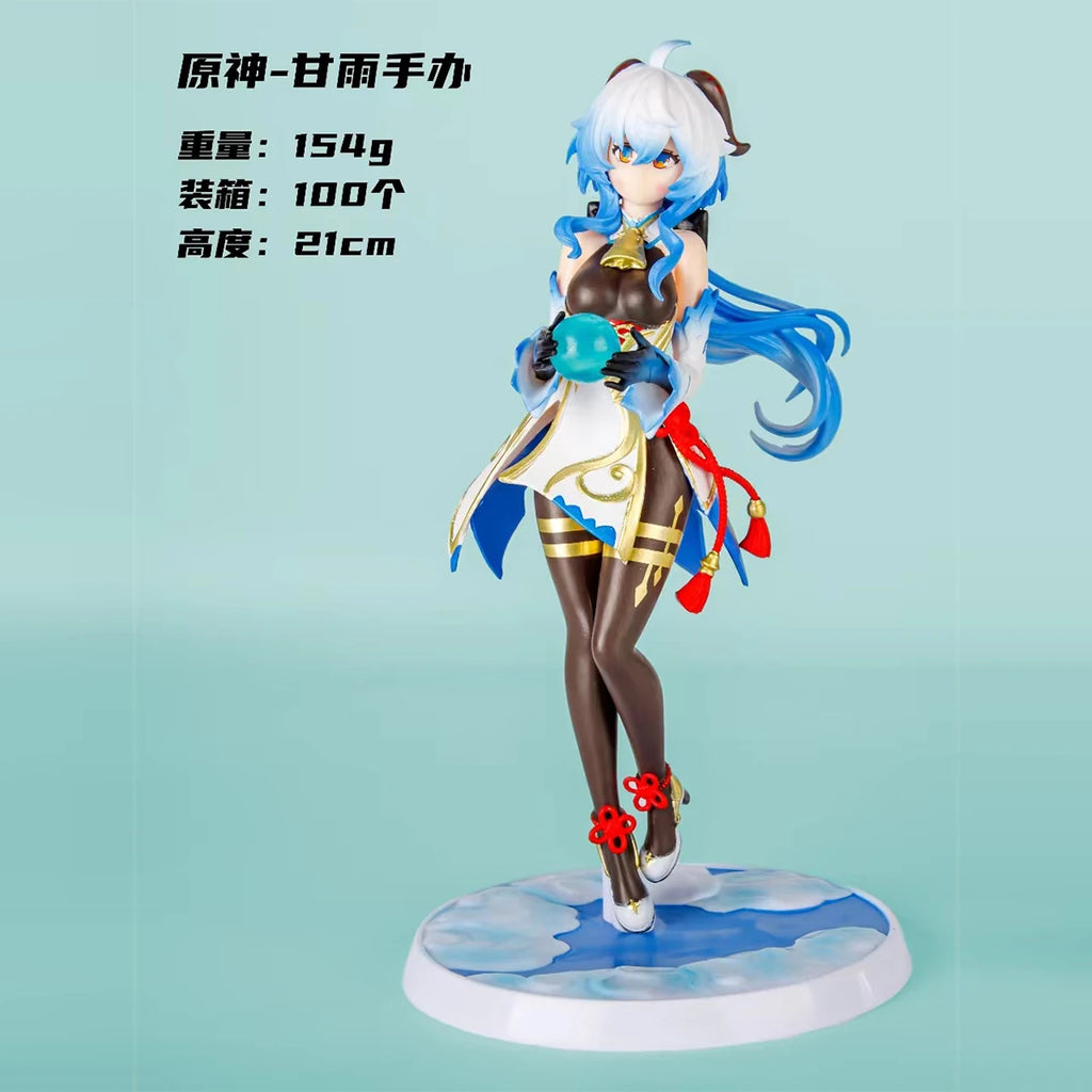23CM Anime Ganyu Games Genshin Impact Action Figure Watch The Moon Shouyue Black Silk Standing Paimon Model Toys Collection Doll