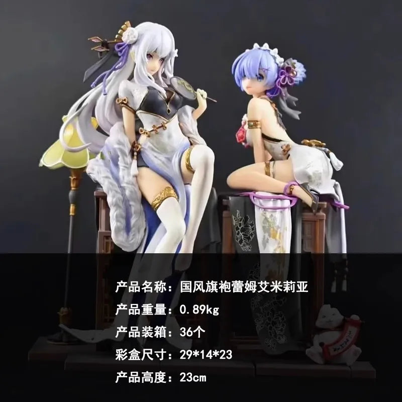 A Chinese Style From Scratch In A Different World - Amelia Emily Rem Cheongsam Scene Figurine Model Birthday Gift