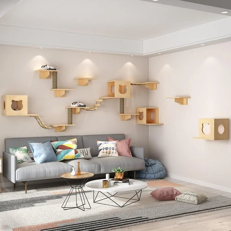 Cat Tree Tower Sisal Stairs Scratching Post Indoor Cats Gym Catwalk In Sky Accessories Toy Cat Climbing Shelves