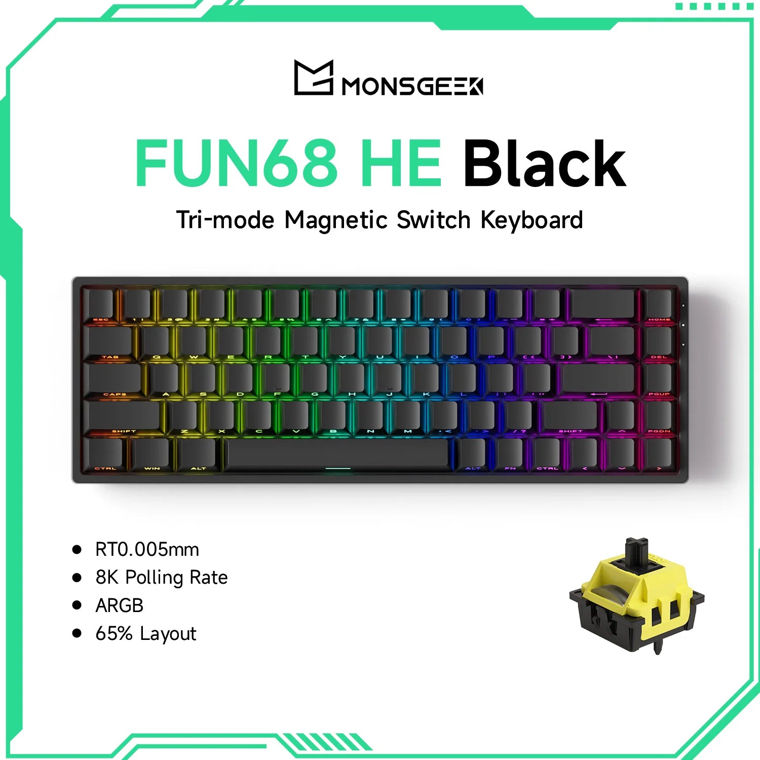Akko MonsGeek FUN68 HE Magnetische Tastatur 65 % Rapid Trigger 0,005 mm 8000 Hz ARGB USB/Wireless Gaming Custom-Tastatur für Gamer