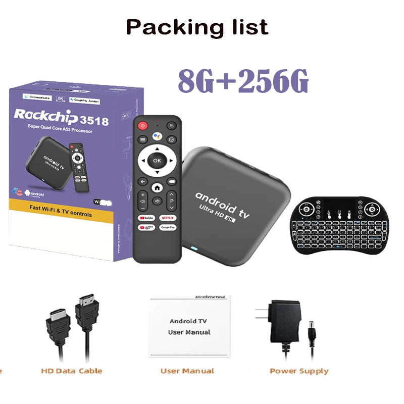 Android 16.0 TV BoxRockchip RK3518 Q18 Smart TV Box 8K Google Assistant Netflix Multimedia Player 2.4G 5G Wifi 6 BT5.4 128G ATV