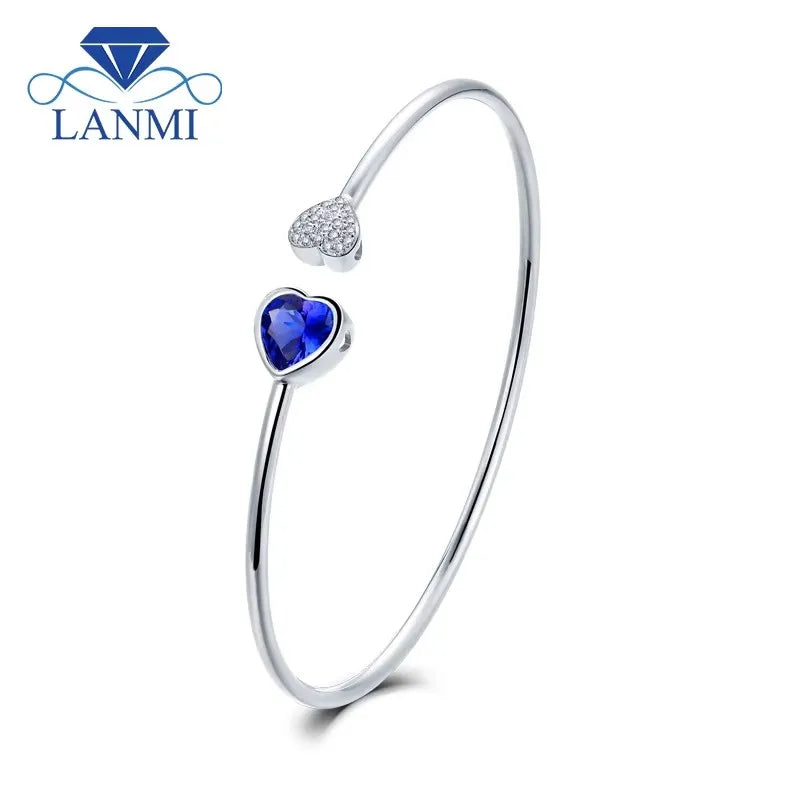LANMI Solide 18 K Weiß Gold Natürliche Tansanit Armbänder Frauen Hübscher Armreif Diamant Versprochen Schmuck für Mädchen Party Geschenk