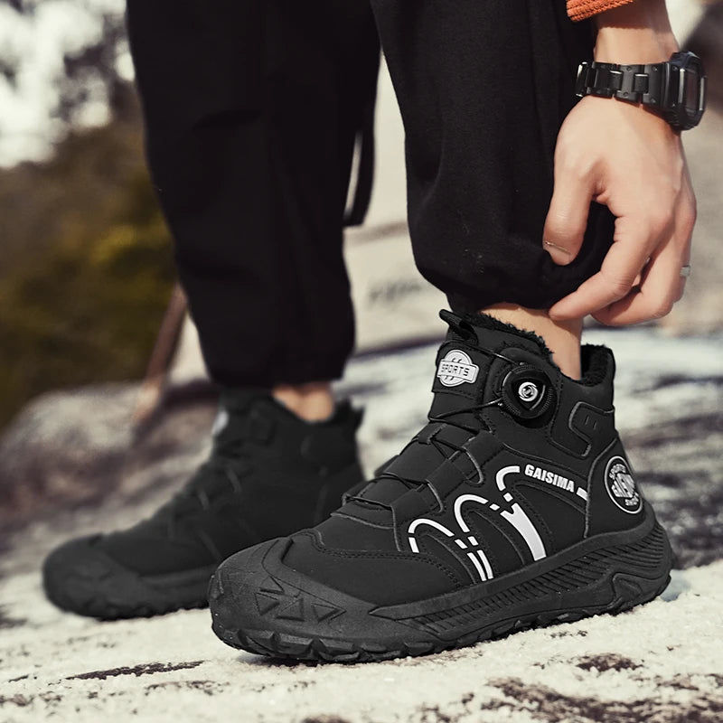 Hot Sale Winter Trekking Boots Men Yellow High top Hiking Shoes Men Work Sneakers Warm Fur Outdoor Boots Men Motorcycle Shoes