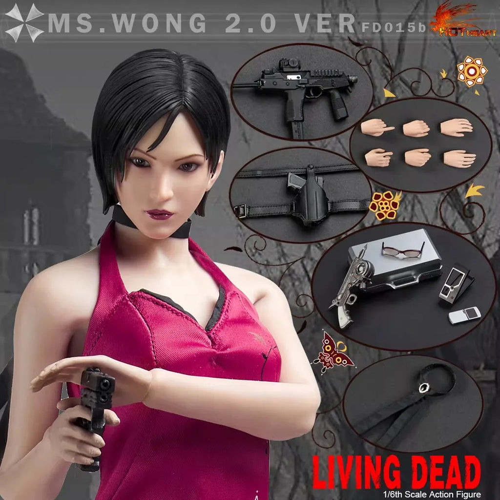 Hot Heart FD015 1/6 Scale Collectible Zombie Killer Spy Ms. Wong Cheongsam Style 12in Action Figure Full Set Model for Fans Gift