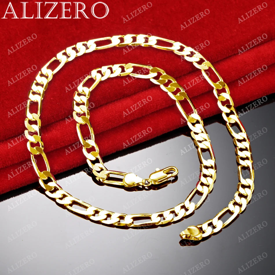 ALIZERO 18K Gold Halskette 16/18/20/22/24/26/28/30 Zoll 6mm Figaro Kette Halsketten Für Männer Frauen Edlen Schmuck Zubehör
