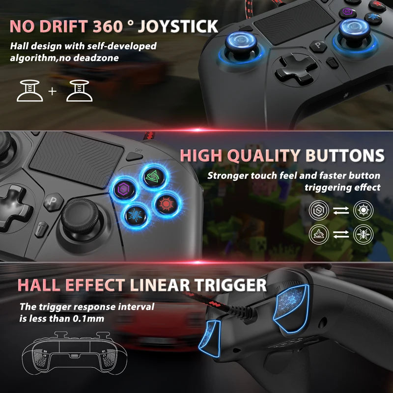 Wired Gamepad for PS5/4/PC Console W/ Turbo Dual Vibration Controller No Delay Instant
