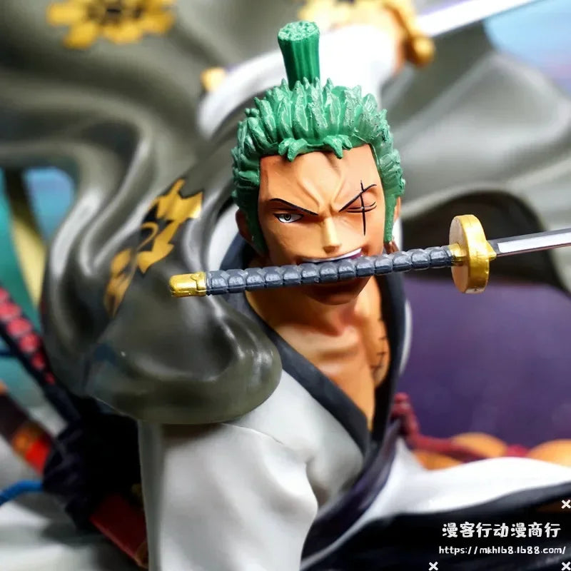 36cm Anime One Piece Figure Kimono Roronoa Zoro on the Roof Action Figure PVC Car Decoration Collection Model Kids Toy Doll Gift