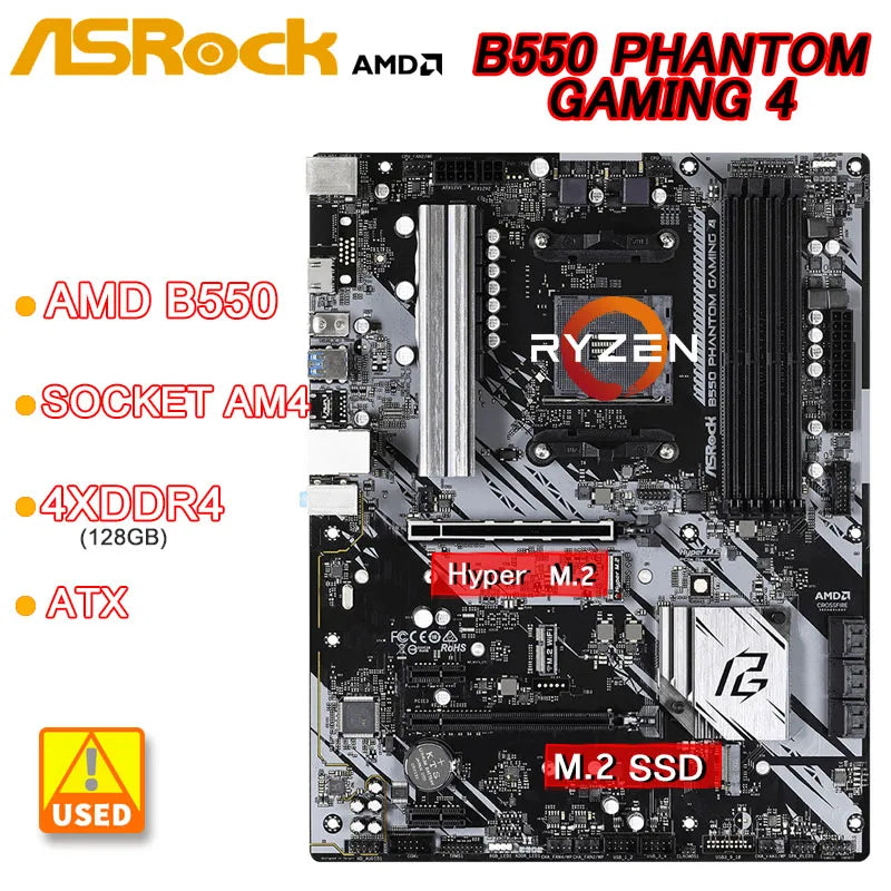 AMD B550 ASROCK B550 PHANTOM GAMING 4 Motherboard AM4 DDR4 128GB unterstützung Ryzen 5 5500 7 5700X PRO 3200G cpu NVMe SSD M.2 ATX
