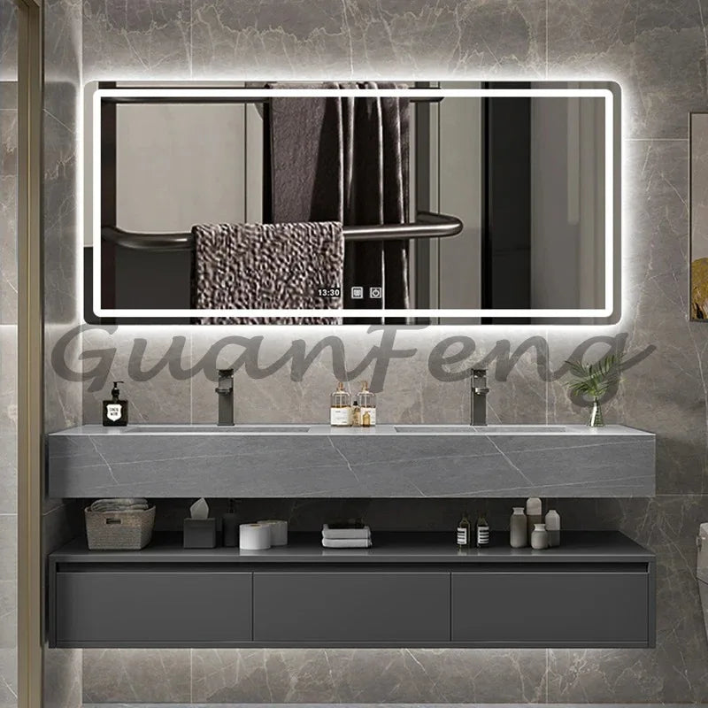 New Design Wall Mounting Modern Black Color And Walnut Color Bathroom Vanity Cabinet